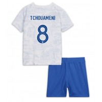 Frankreich Aurelien Tchouameni #8 Fußballbekleidung Auswärtstrikot Kinder WM 2022 Kurzarm (+ kurze hosen)
